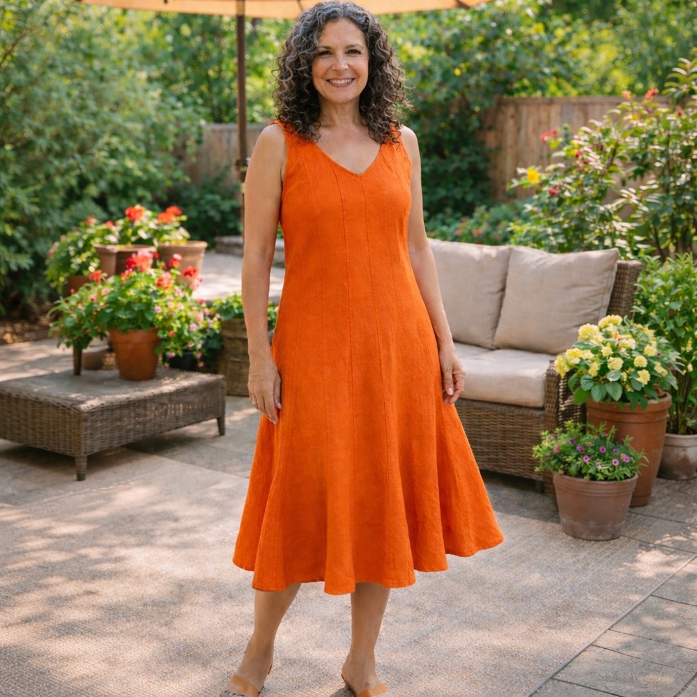 70s Maria Lampo Positano Classic Italian Pure Linen Maxi Dress, Orange size 10